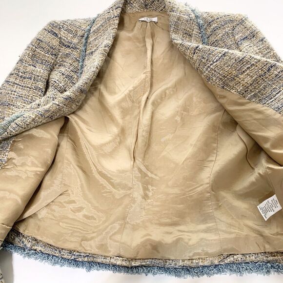 Cache Brown Blue tweed Blazer Jackets Frayed Trim Womens Size 10 - Picture 6 of 14